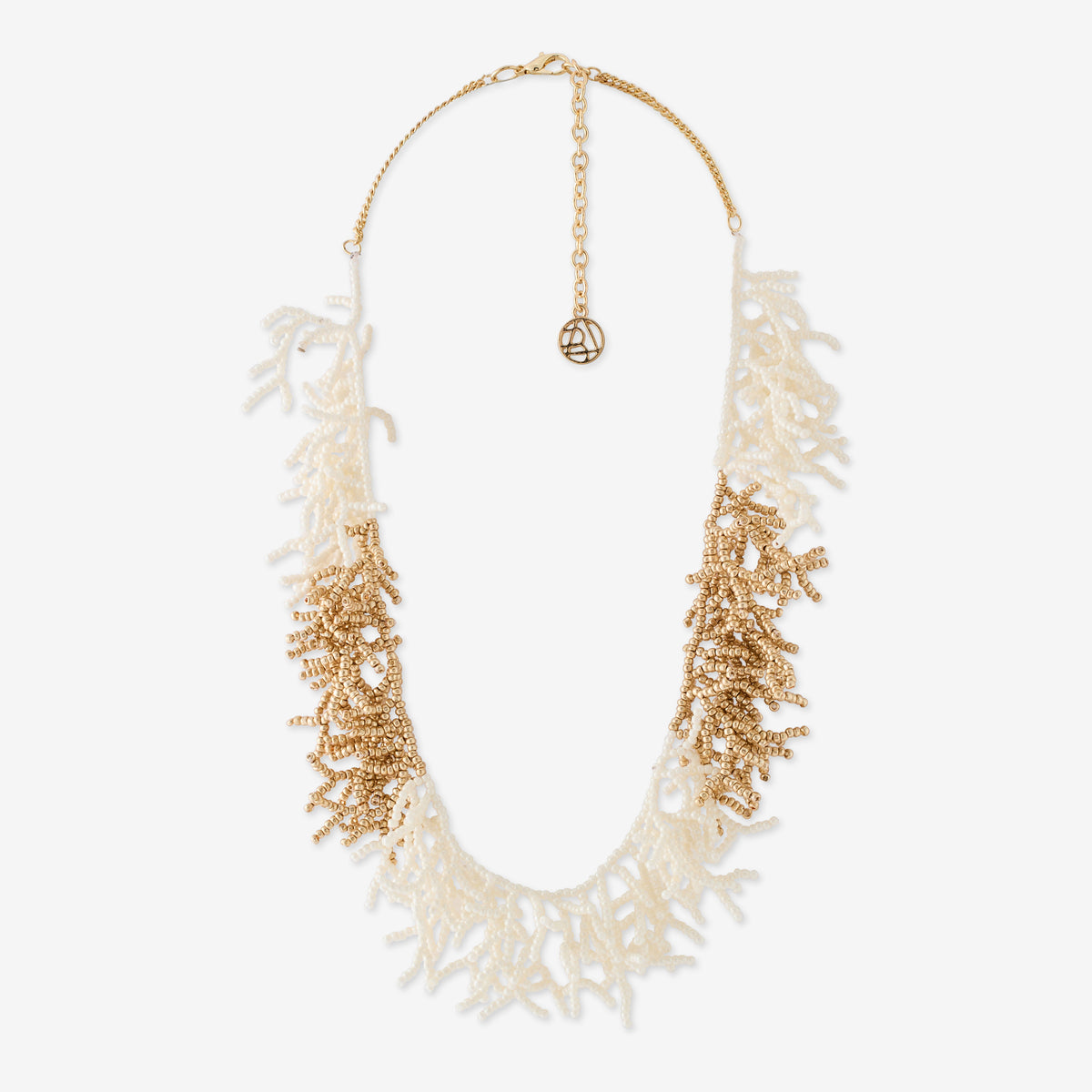 Collier corail perles de rocaille blanc et doré