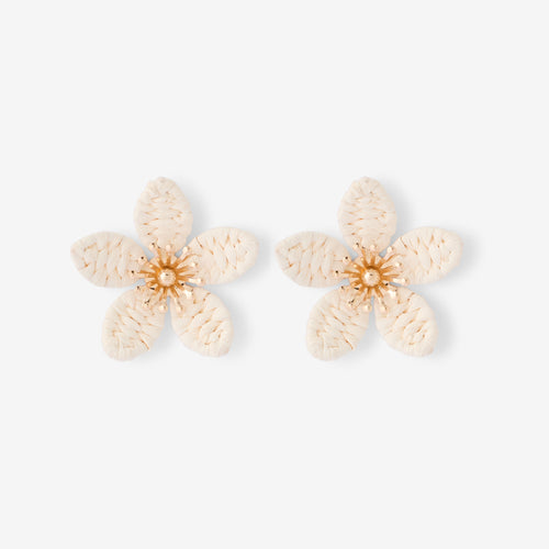 BOUCLES D'OREILLES FLEURS EN RAPHIA IVOIRE