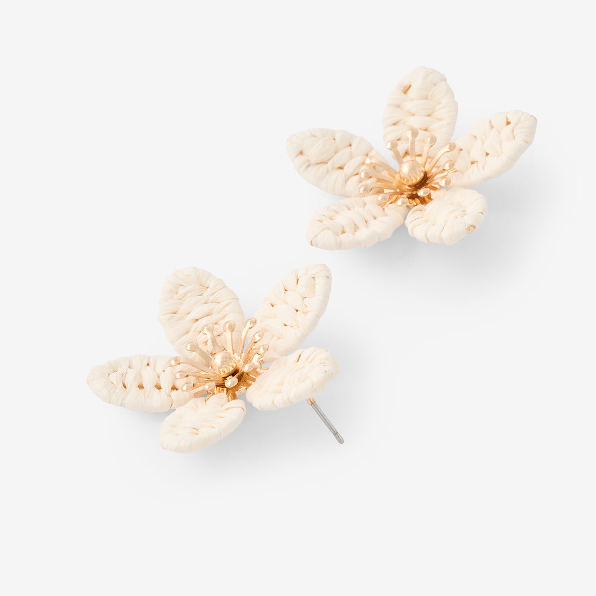 Boucles d'oreilles fleurs en raphia ivoire