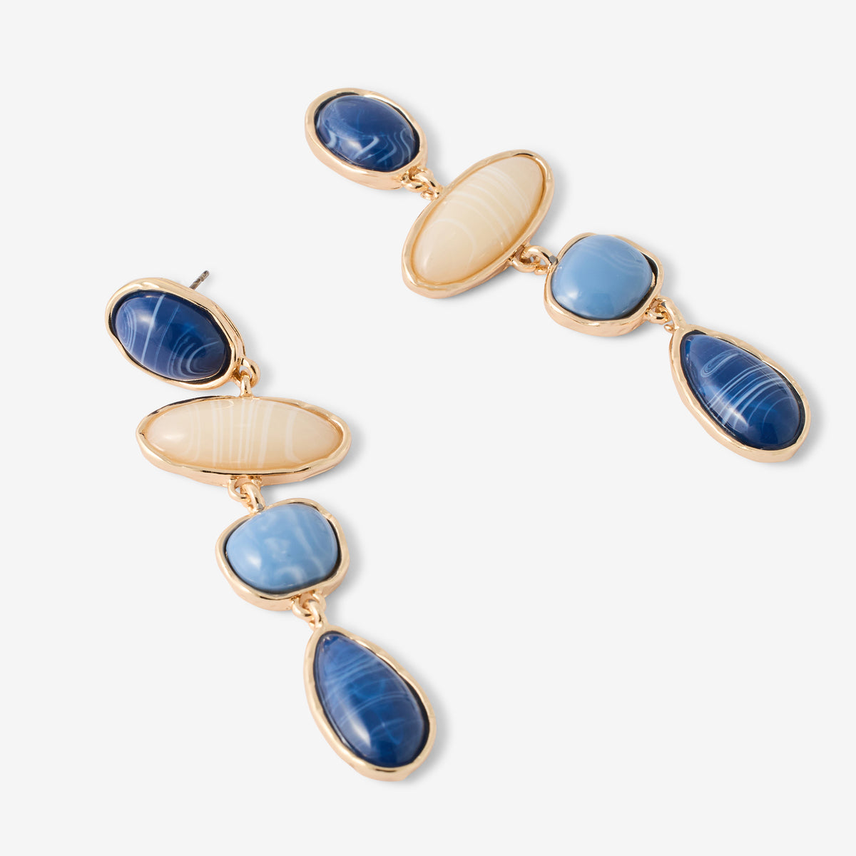 Longues boucles d'oreilles bleu et ivoire