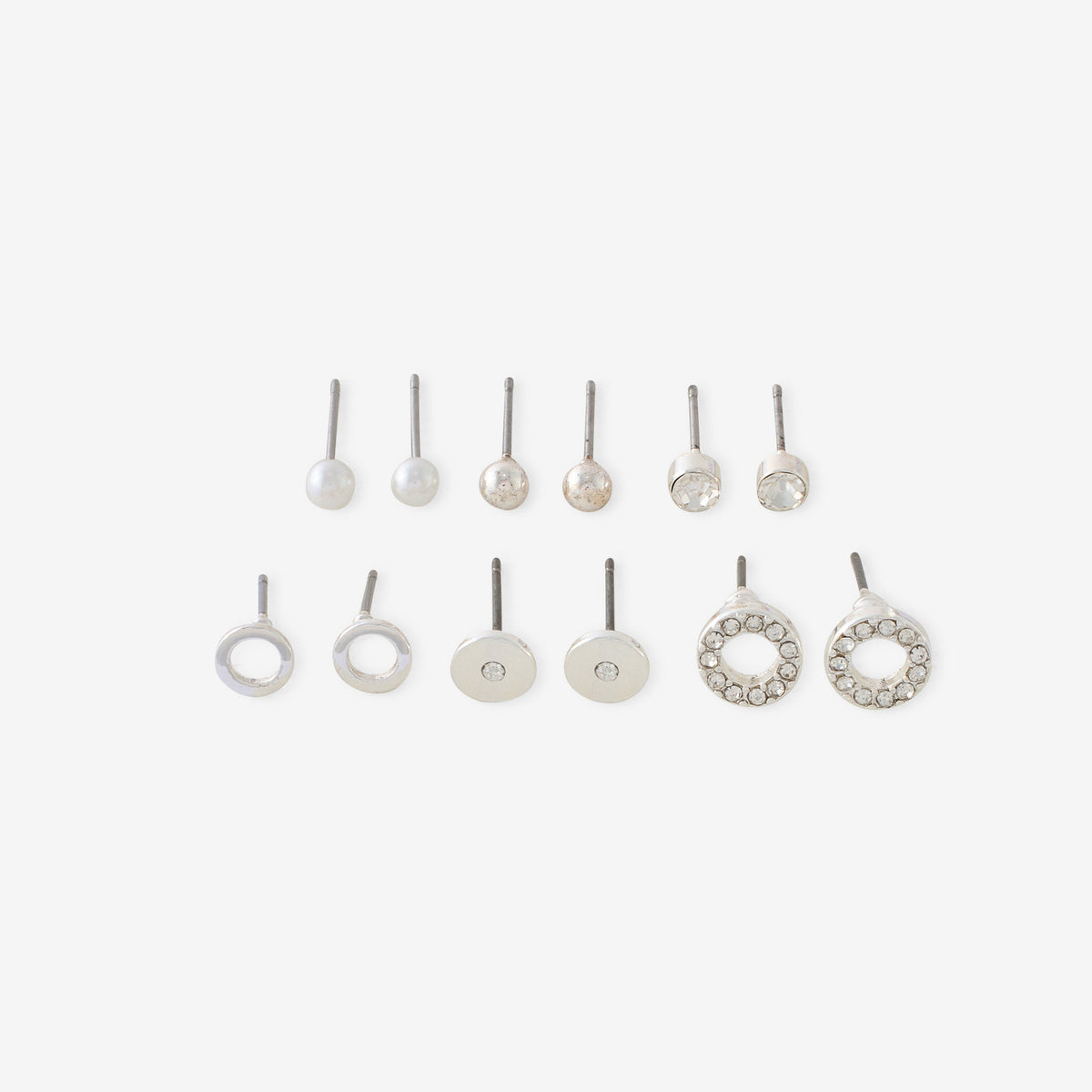 Set de 6 boucles d'oreilles puces argentées