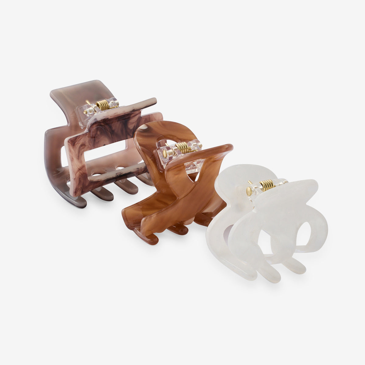 Set de 3 pinces à cheveux marron et ivoire
