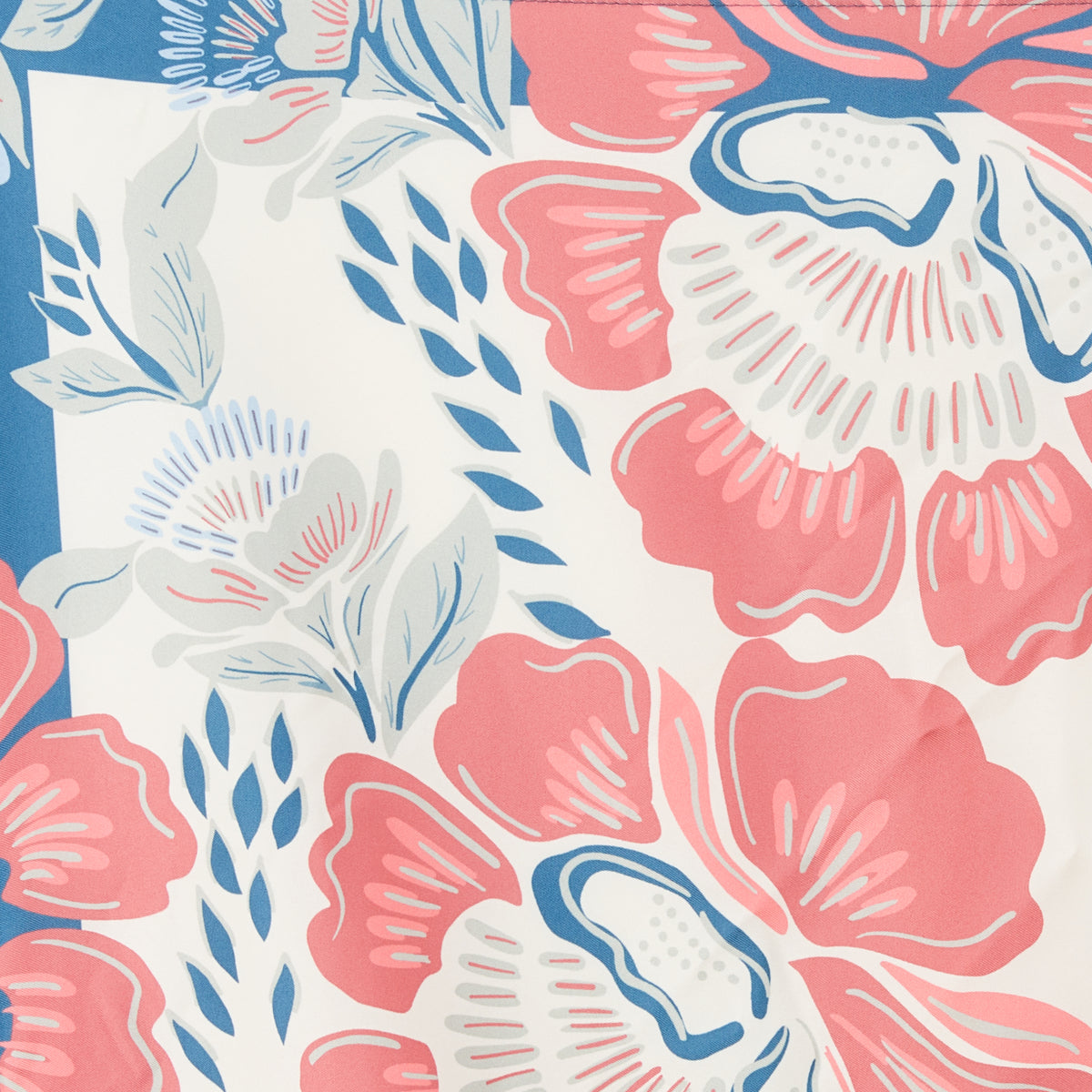 Foulard carré à fleurs roses et bleues