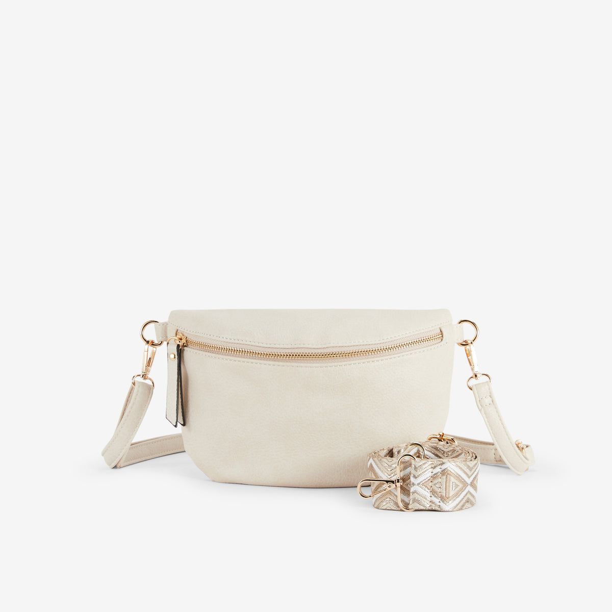 Sac banane ivoire avec bandoulière à motif ethnique