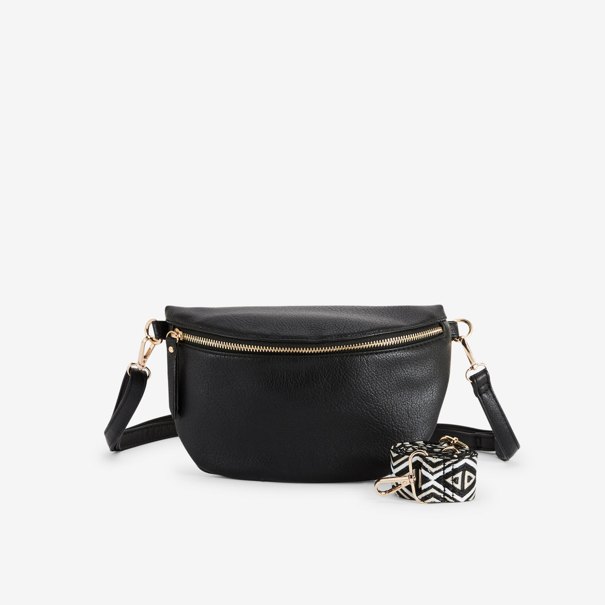 Sac banane noir avec bandoulière à motif ethnique