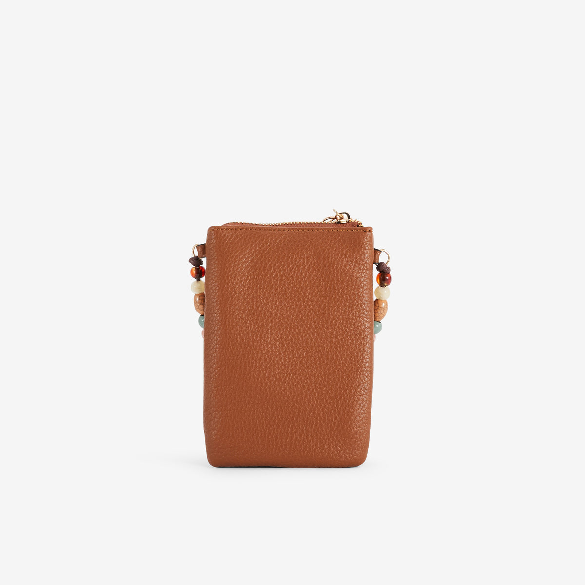 Pochette de téléphone camel avec bandoulière perlée