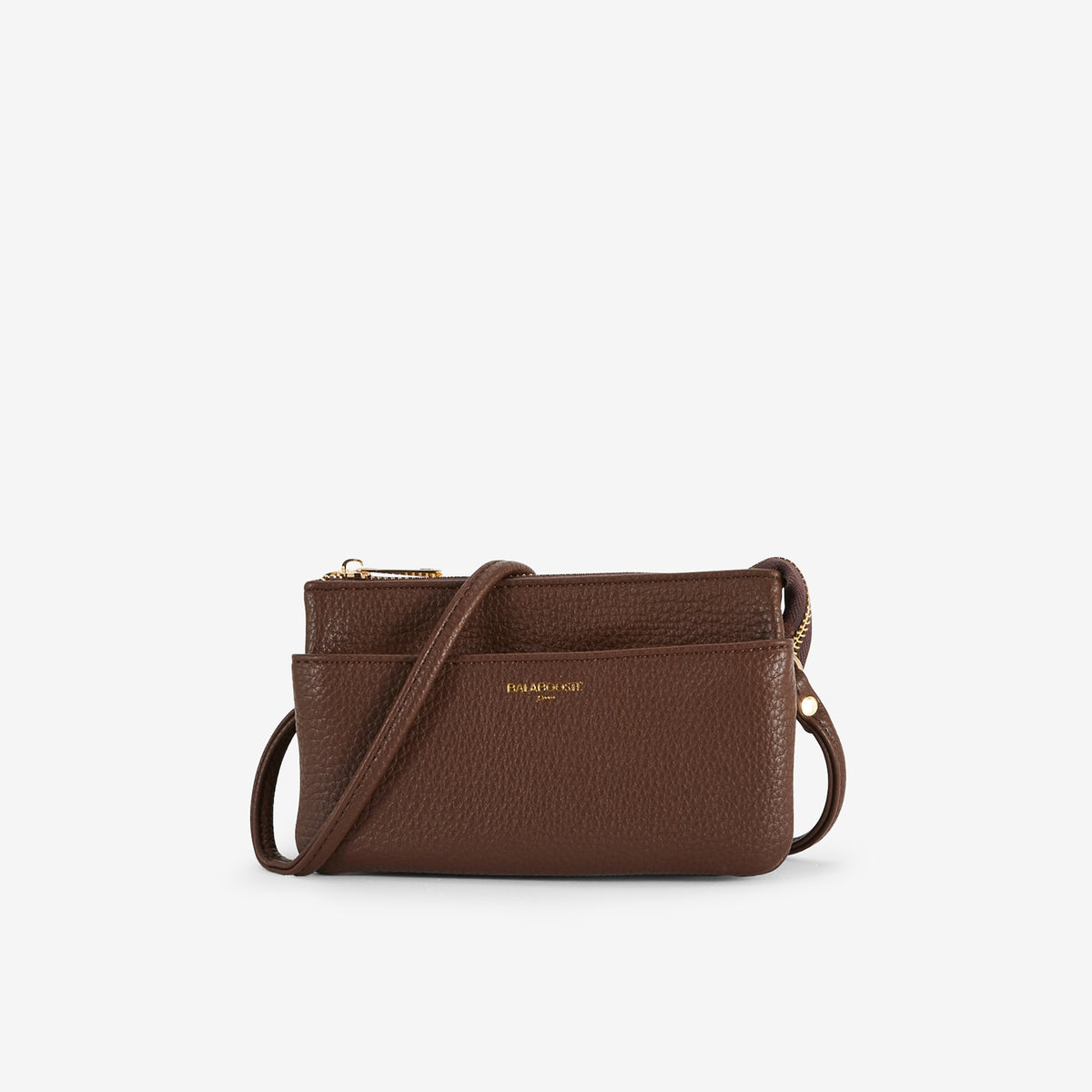 Pochette à bandoulière effet grainé marron