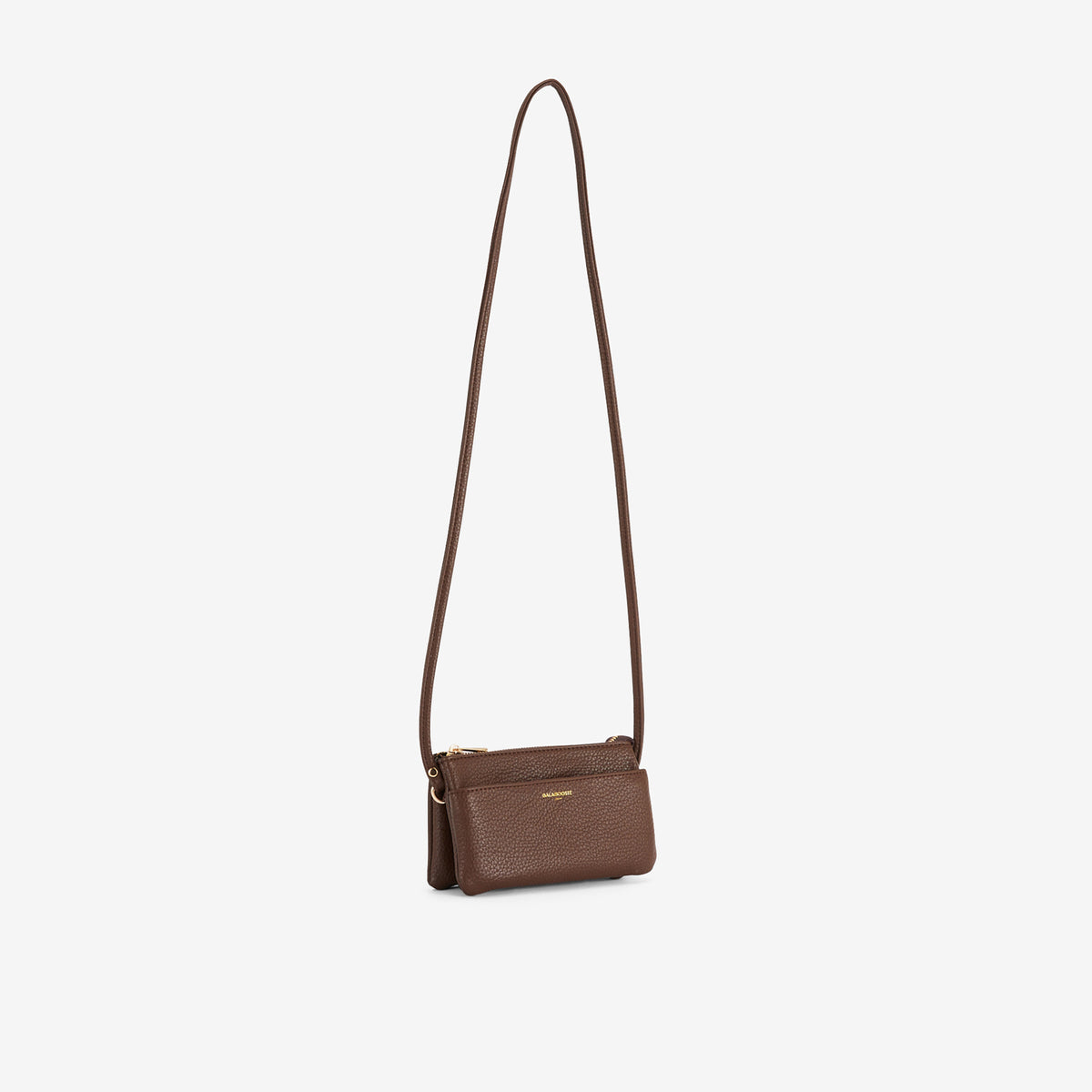 Pochette à bandoulière effet grainé marron