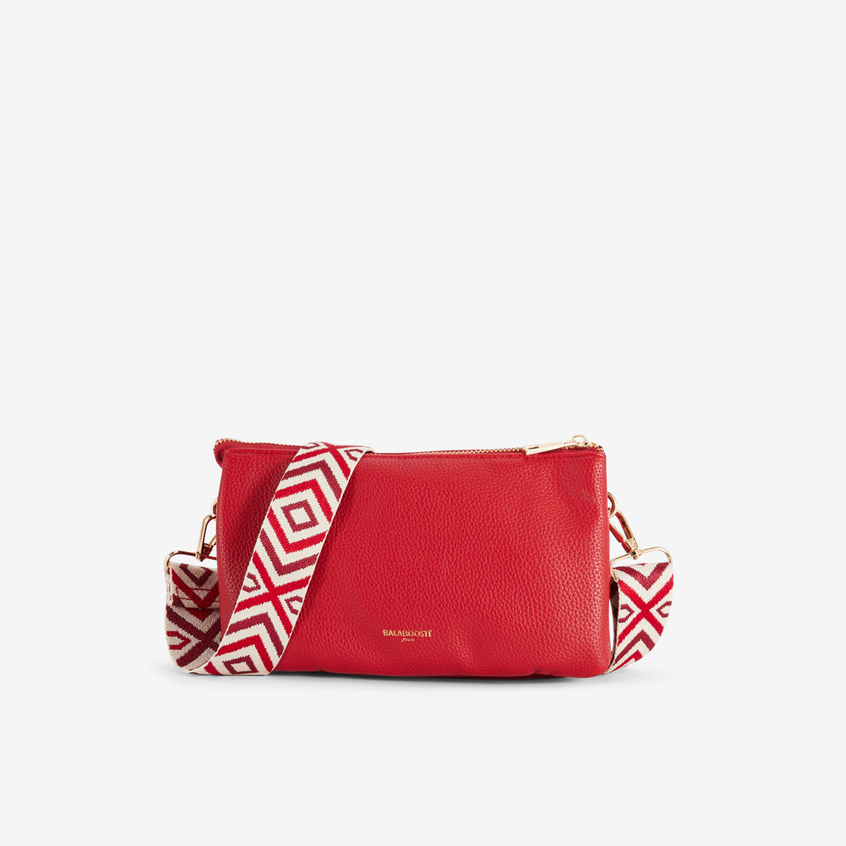 Pochette rouge multi‑poches avec bandoulière motif géométrique