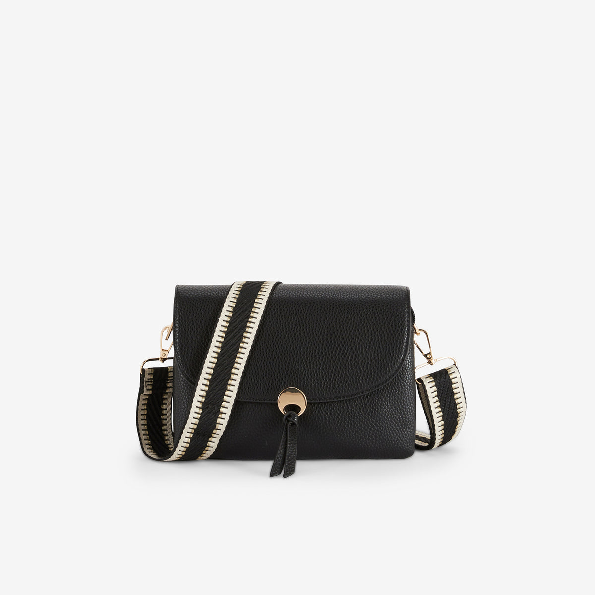 Petit sac noir avec bandoulière à motif géométrique