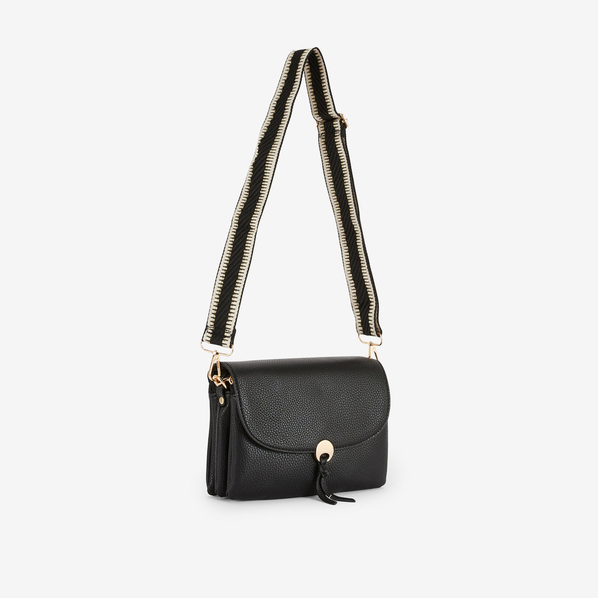 Petit sac noir avec bandoulière à motif géométrique