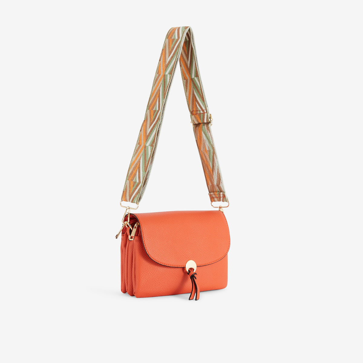 Petit sac orange avec bandoulière à motif géométrique