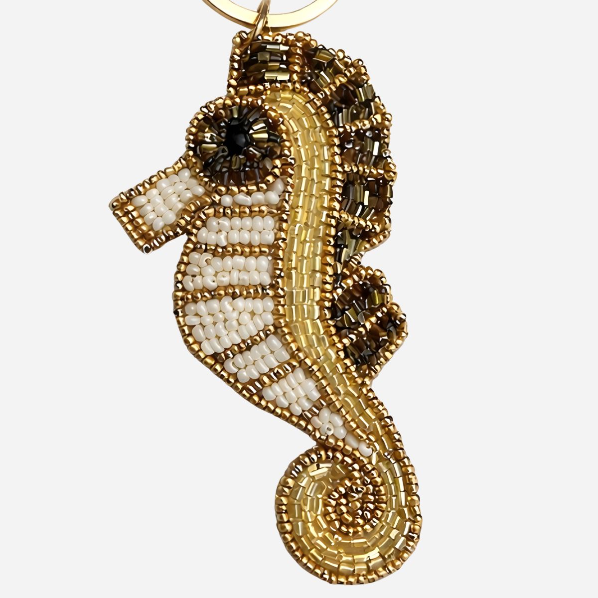 Porte-clé hippocampe en perles de rocaille doré