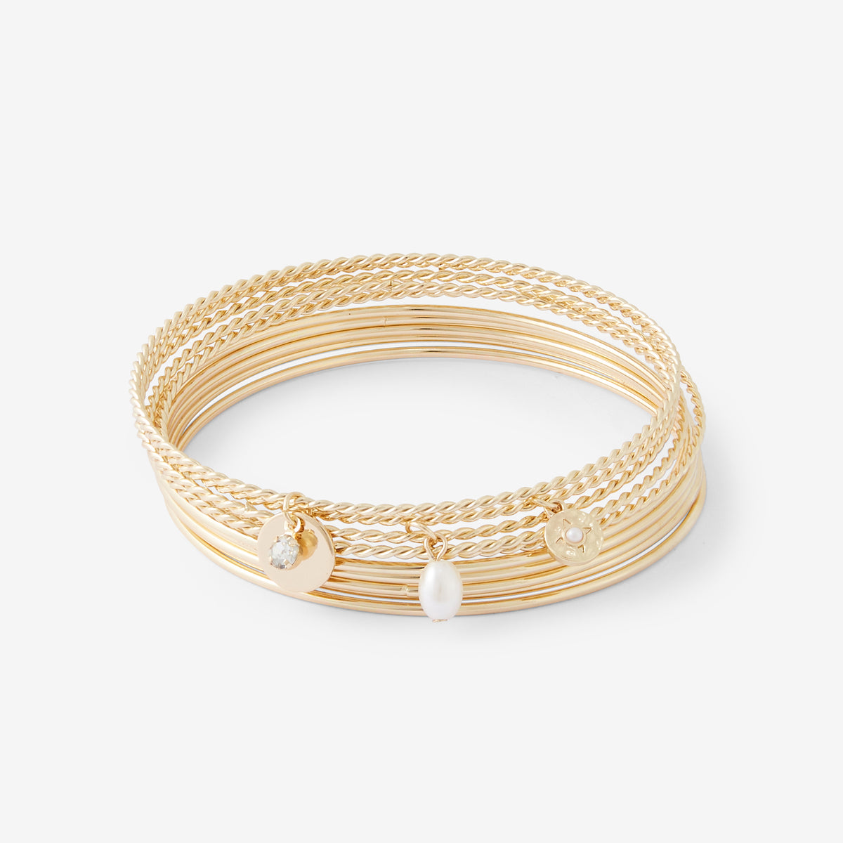 Set de 10 bracelets fins dorés avec charms