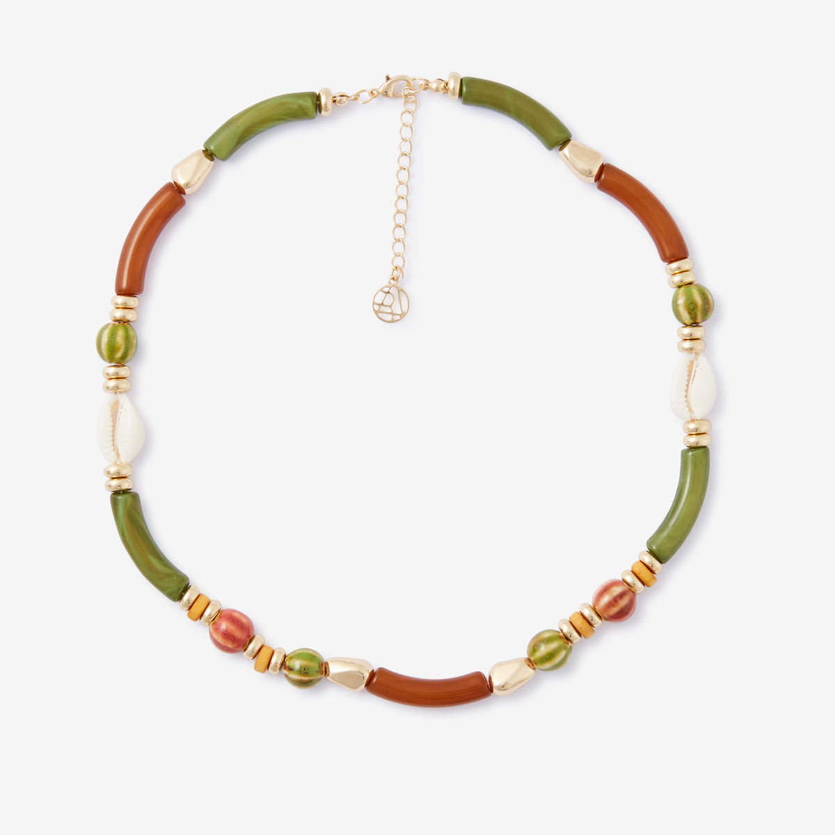 Collier perles fantaisie vert et marron