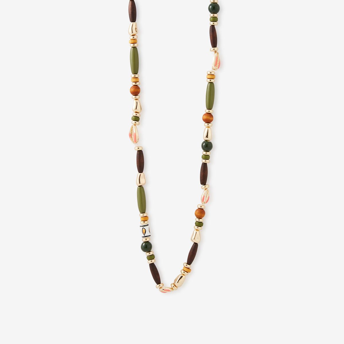 Sautoir perles fantaisie vert et marron