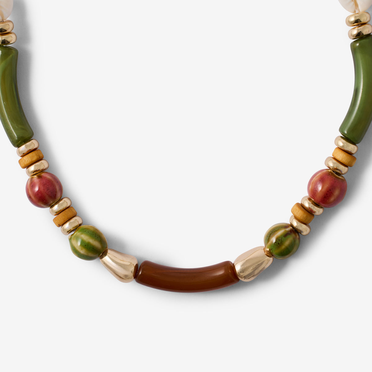 Collier perles fantaisie vert et marron