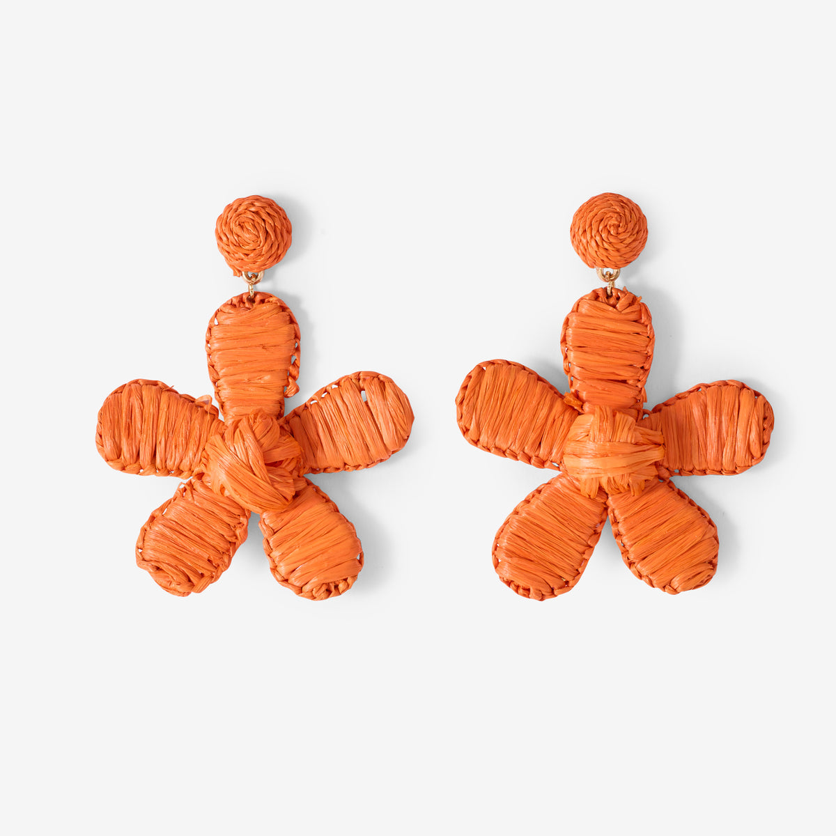Boucles d'oreilles fleurs oranges tissées en raphia