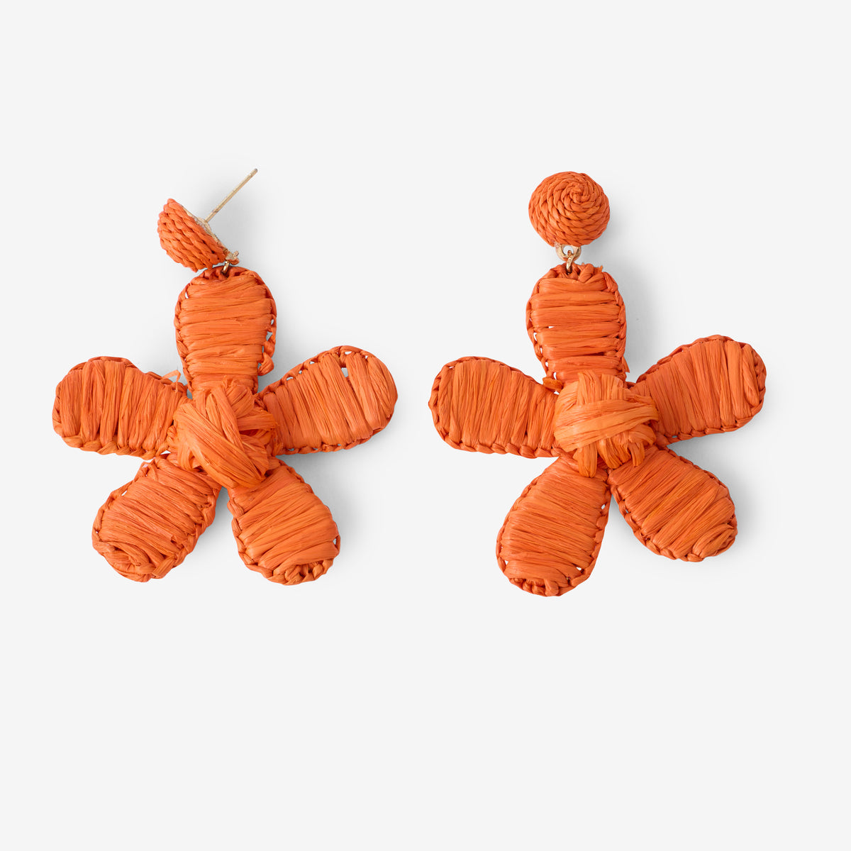 Boucles d'oreilles fleurs oranges tissées en raphia