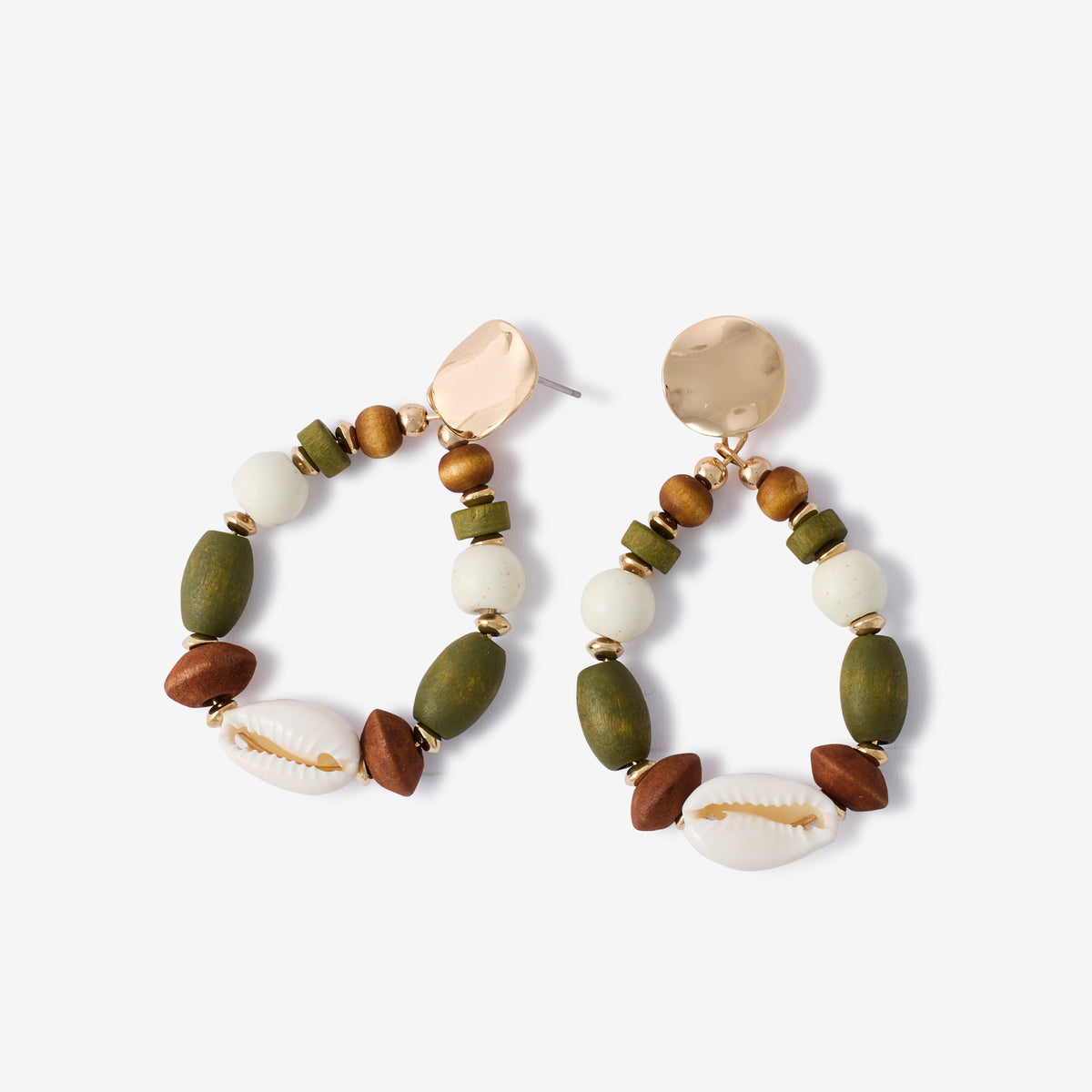 Boucles d'oreilles goutte perles fantaisie vert et marron