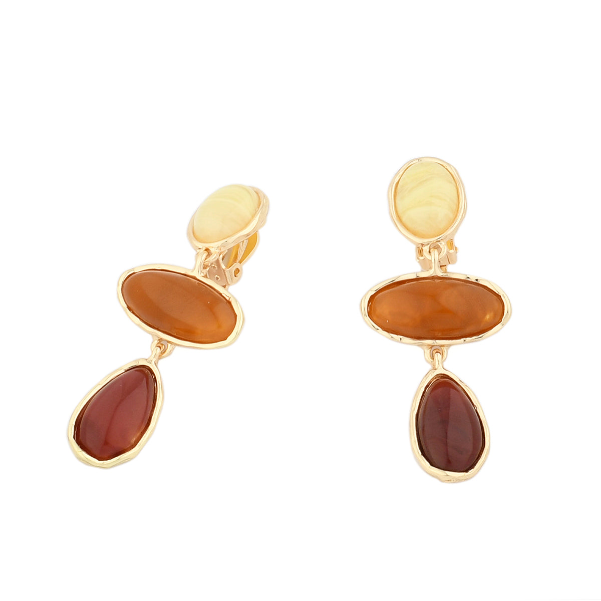 Boucles d'oreilles clips - cabochons marron
