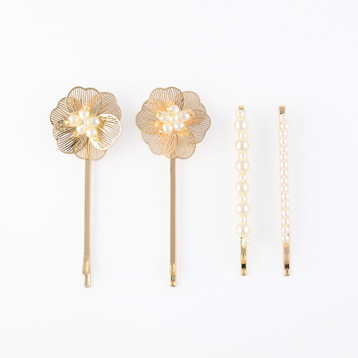 Set de 4 pinces fleurs et perles