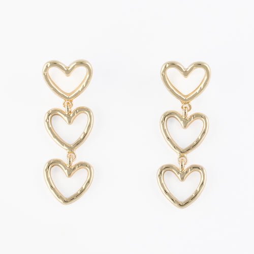 BOUCLES D'OREILLES PENDANTES 3 CŒURS