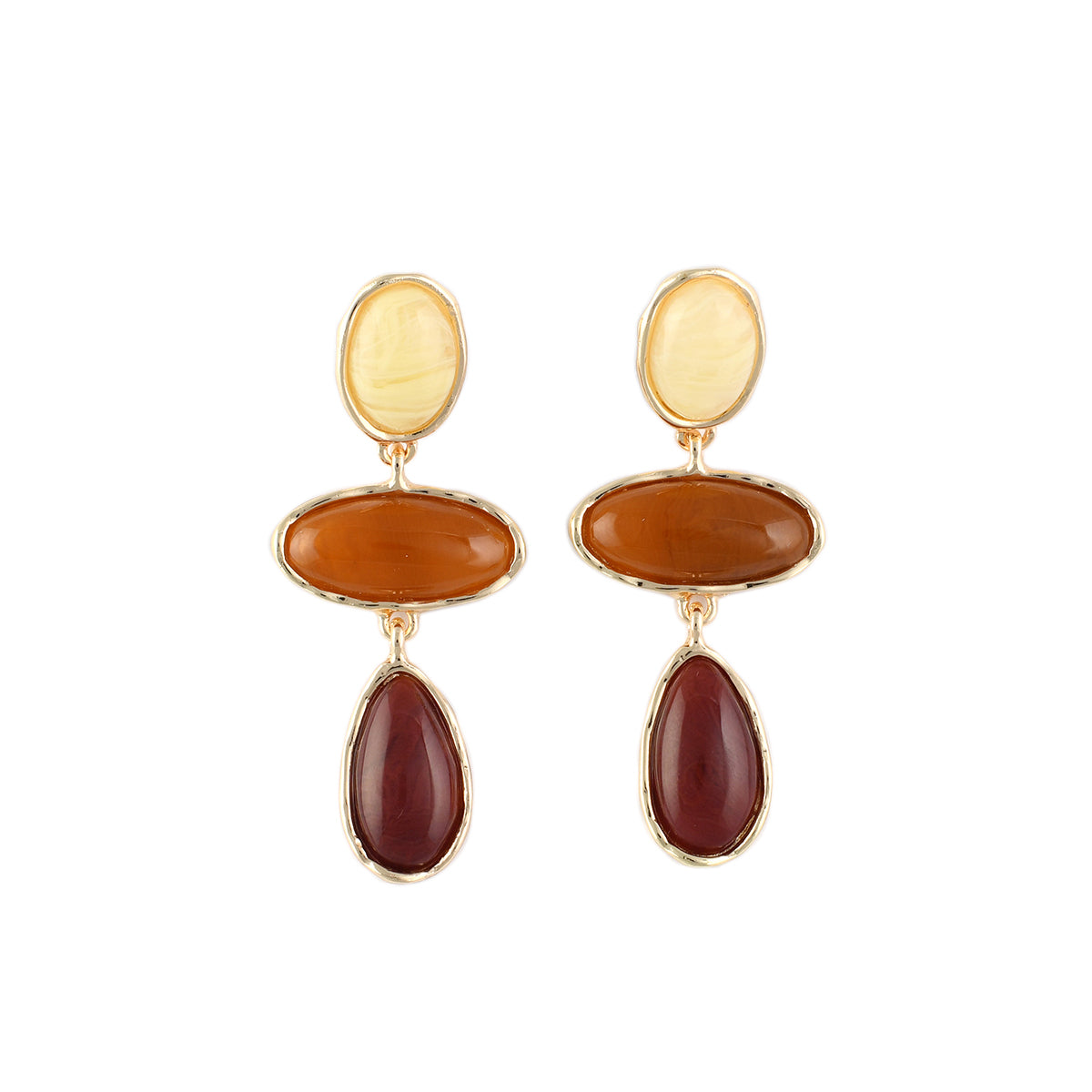 Boucles d'oreilles longues à cabochons marrons
