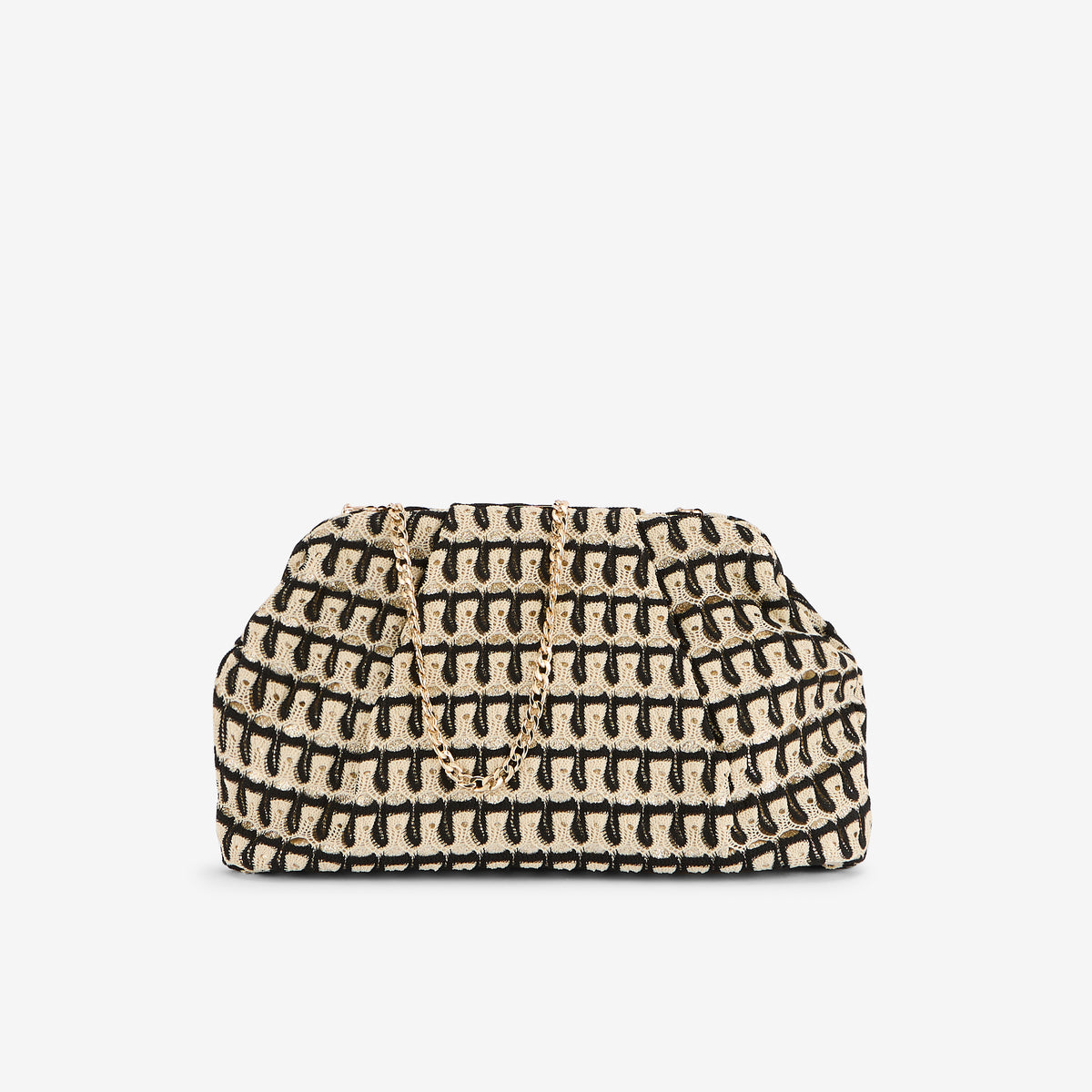 Minaudière en textile noir et beige