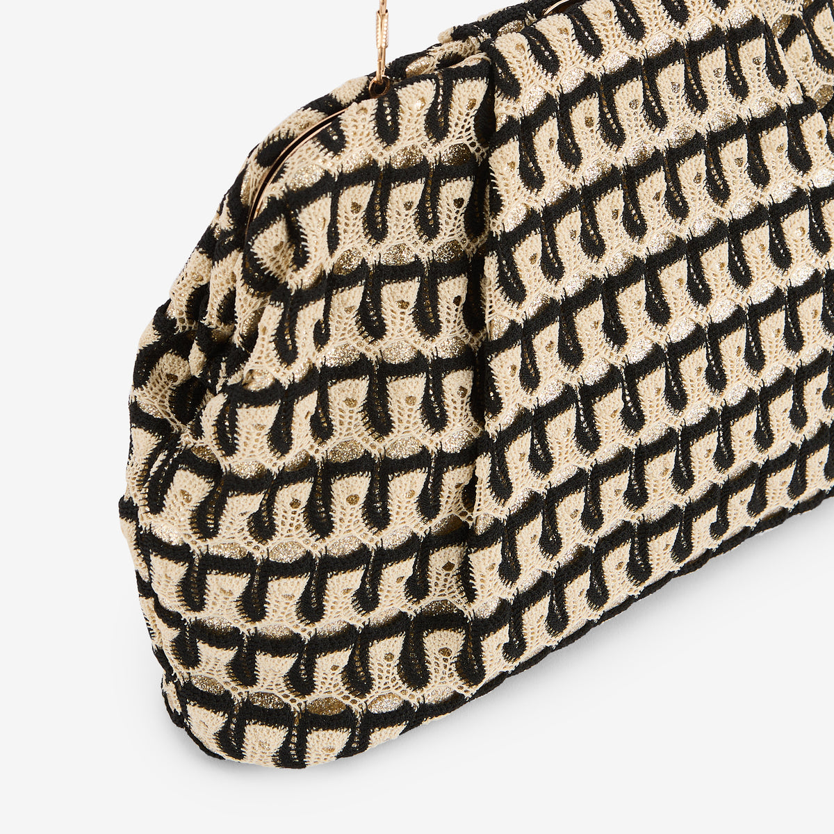 Minaudière en textile noir et beige