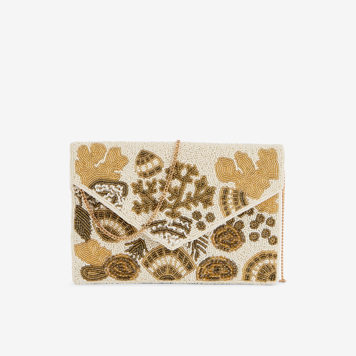 Pochette en perles de rocaille ivoire et dorées