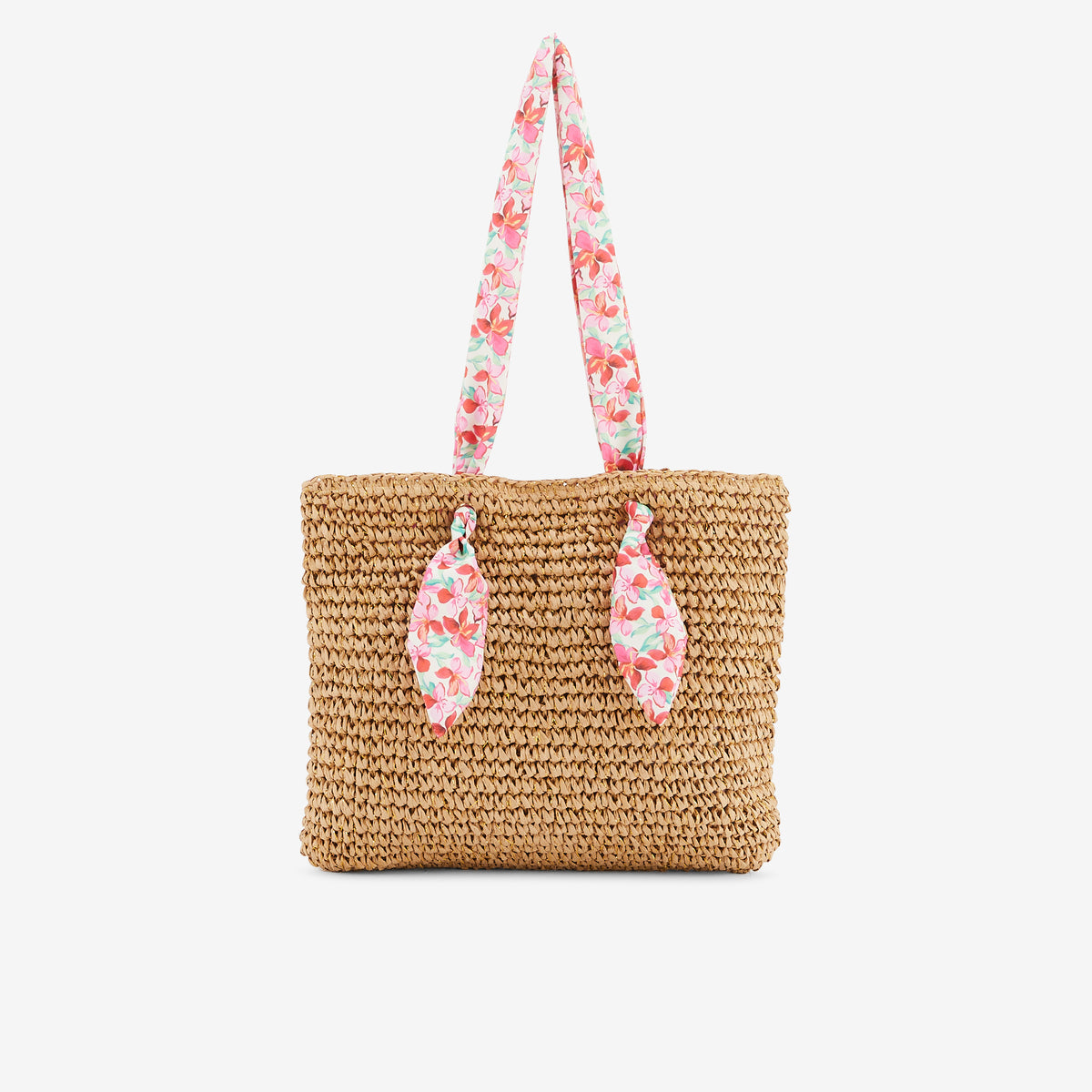 Sac paille anses foulard fleuries