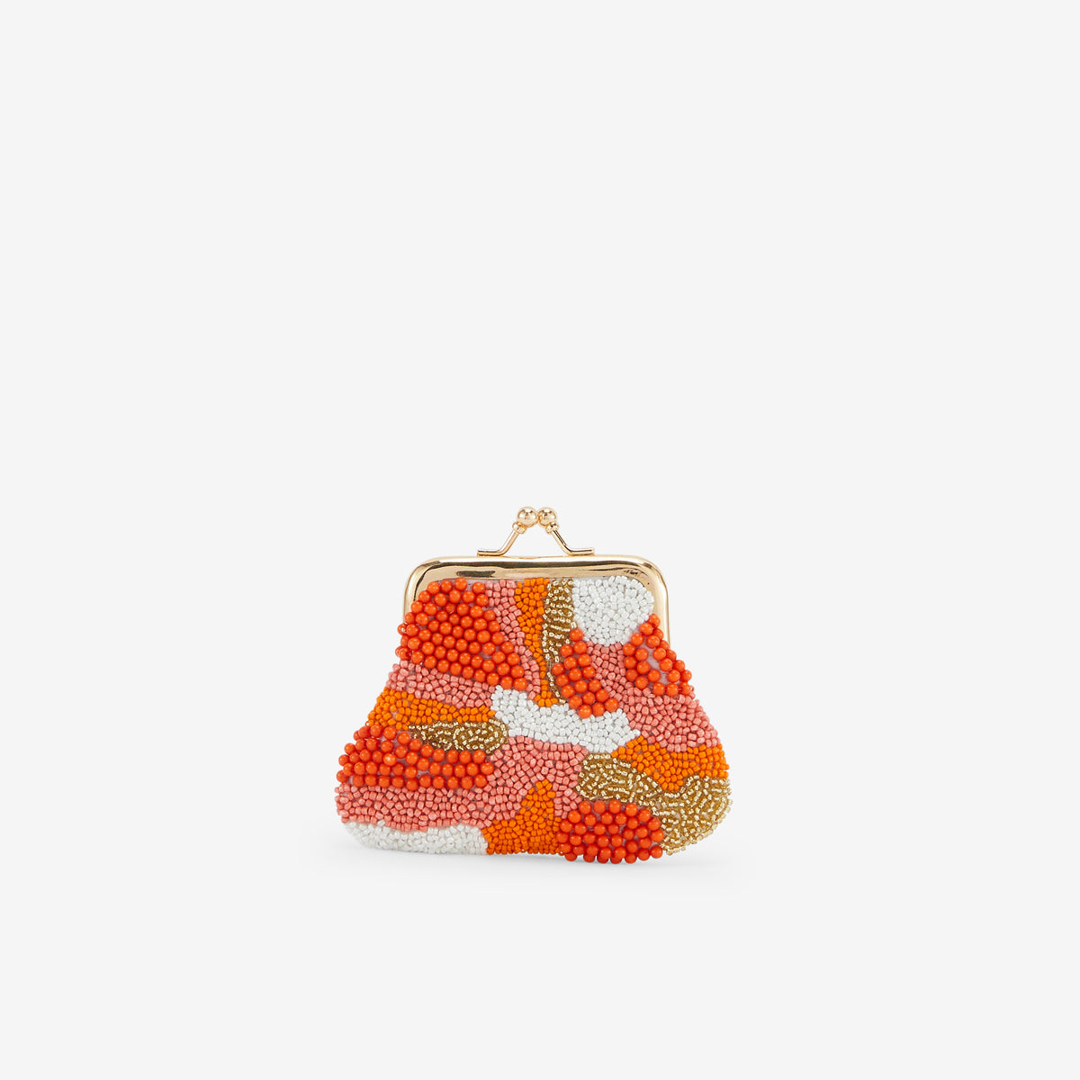 Porte monnaie perles de rocaille orange et blanc