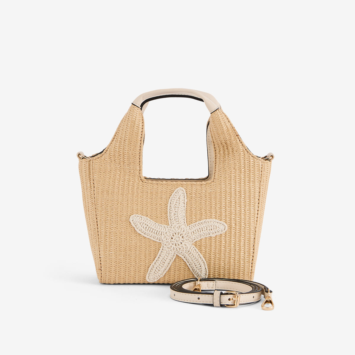 Sac porté main effet paille étoile de mer écru