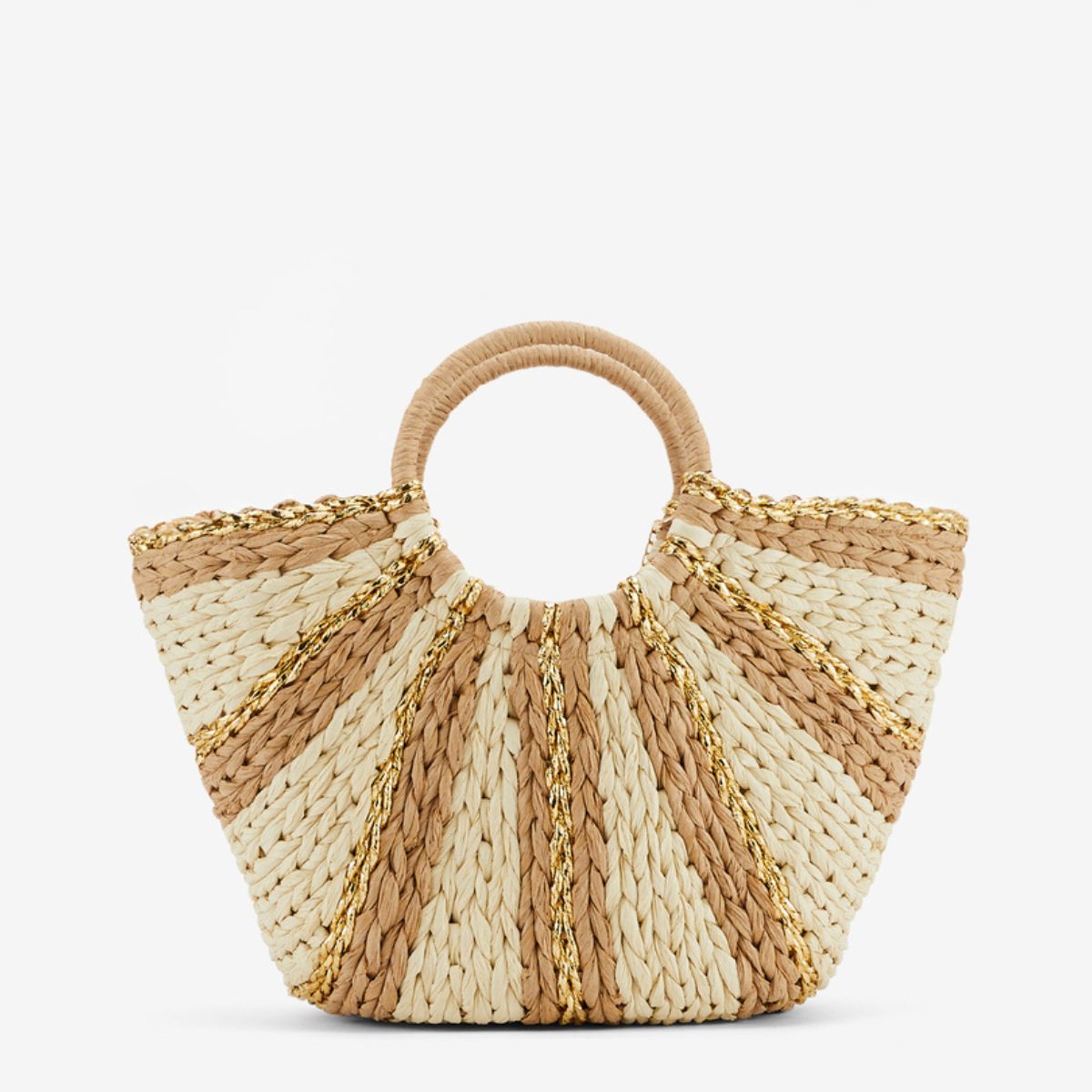 Sac panier à rayures beige et doré