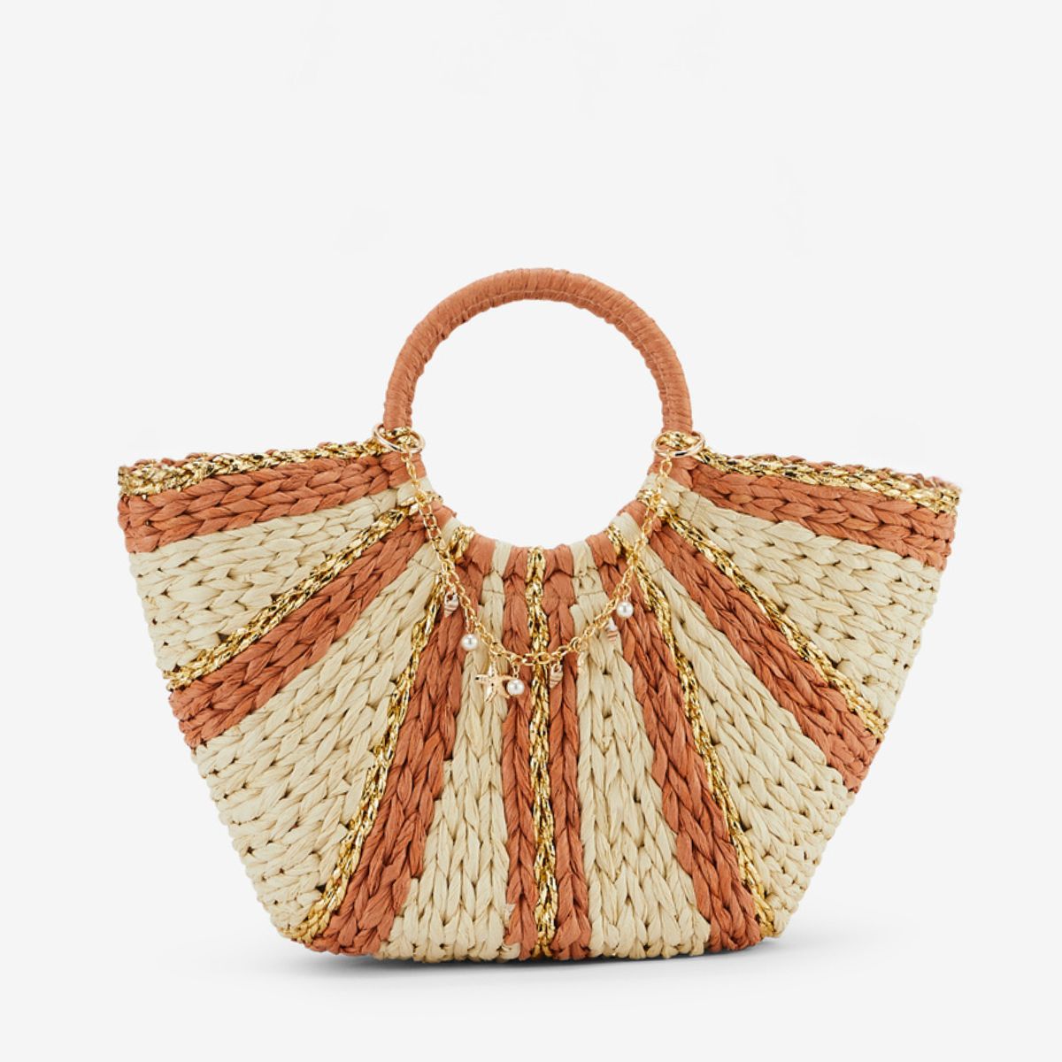 Sac panier à rayures orange et beige