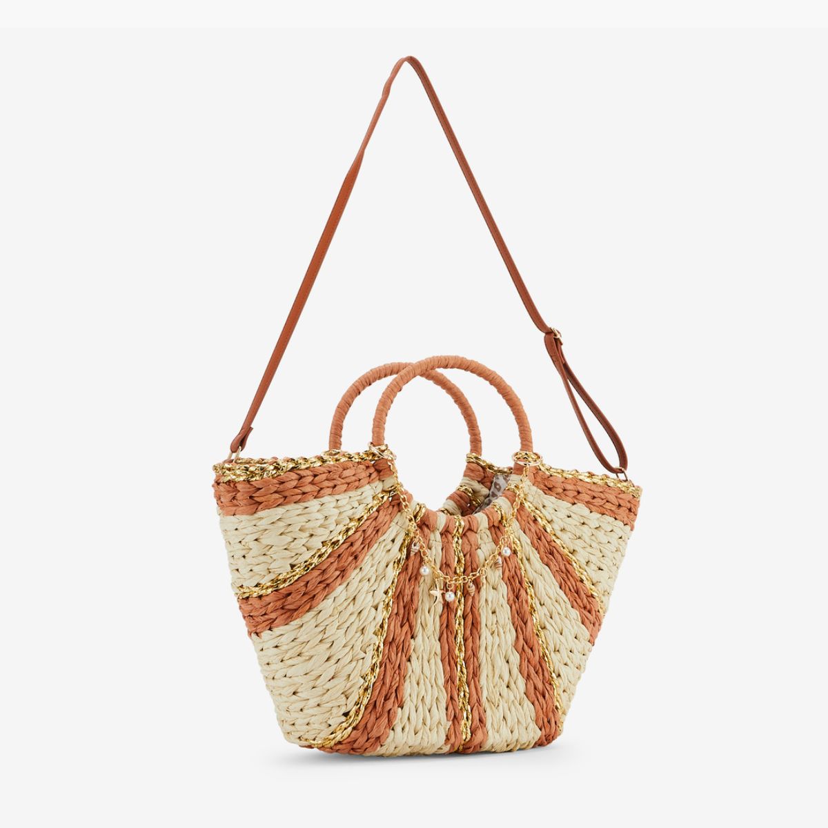 Sac panier à rayures orange et beige