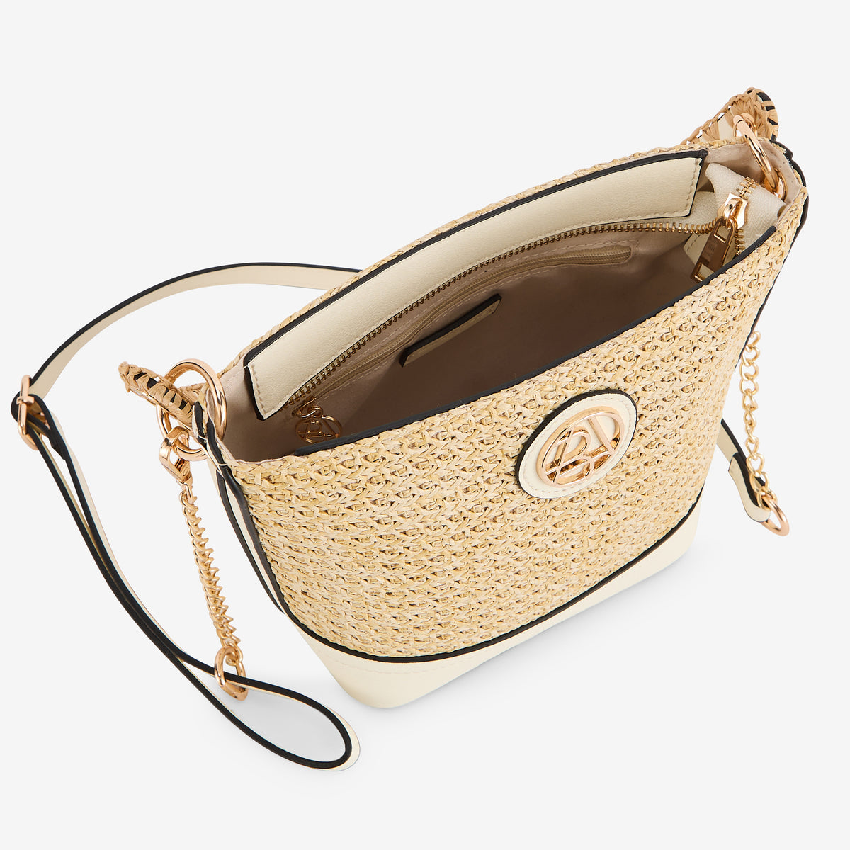 Petit sac seau effet paille blanc