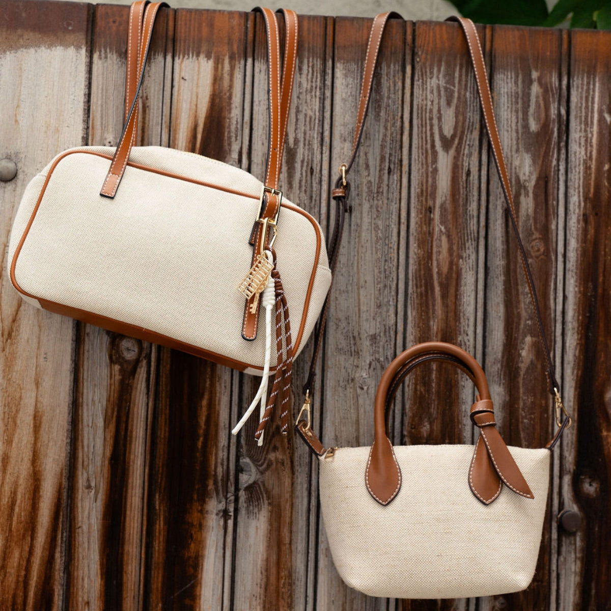 Sac bowling écru et camel