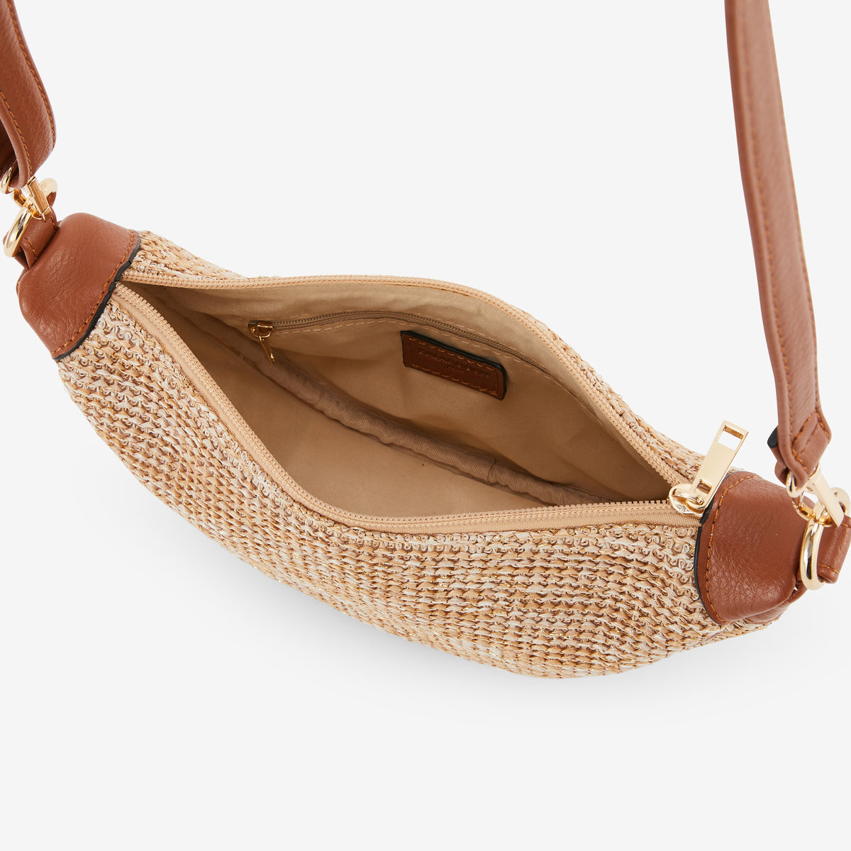 Sac banane effet paille beige et camel