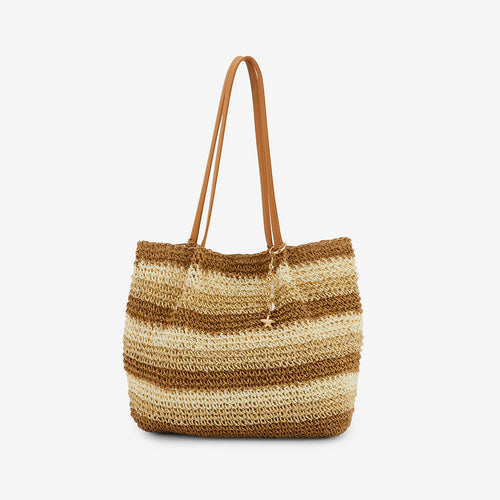 CABAS EFFET PAILLE À RAYURES BEIGE