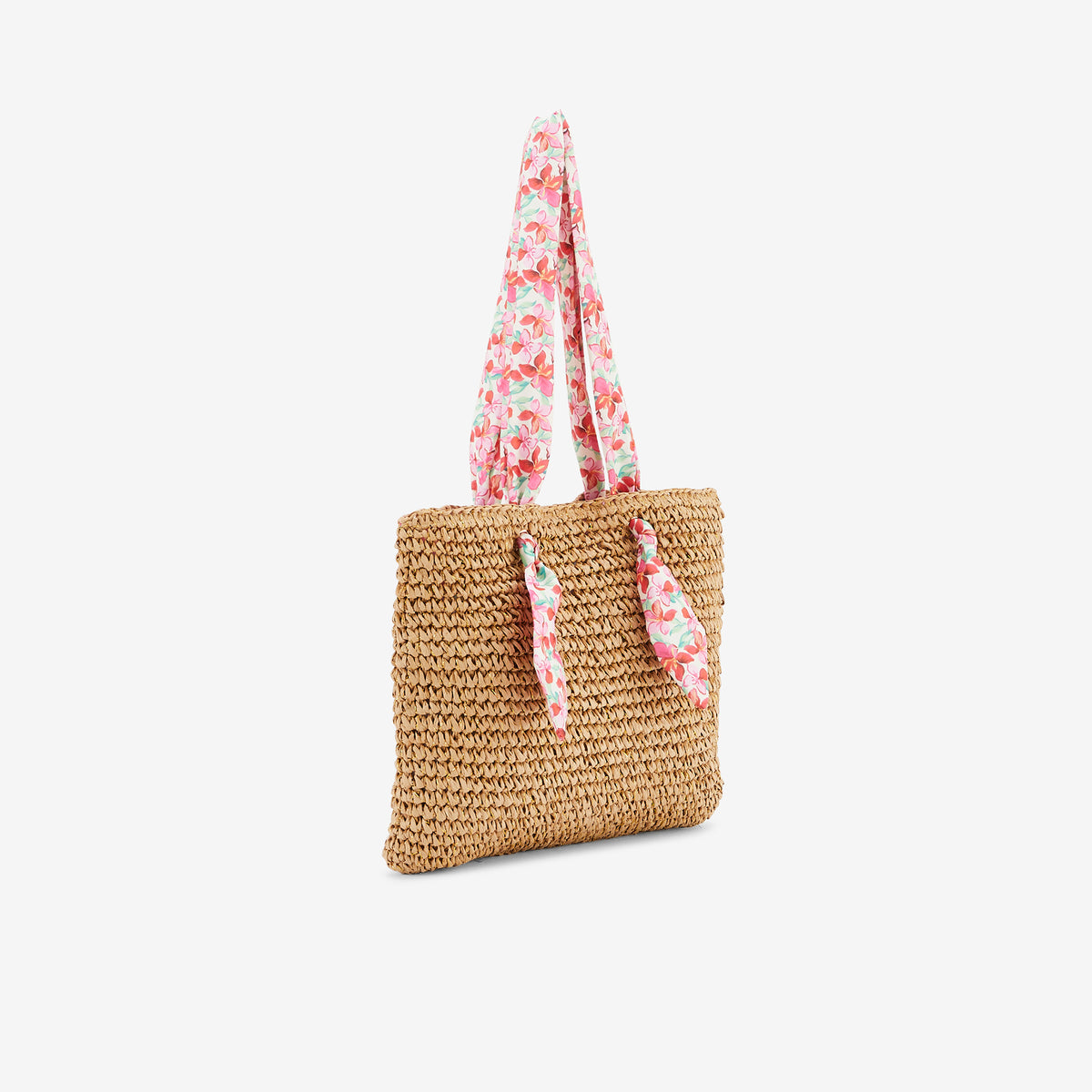 Sac paille anses foulard fleuries