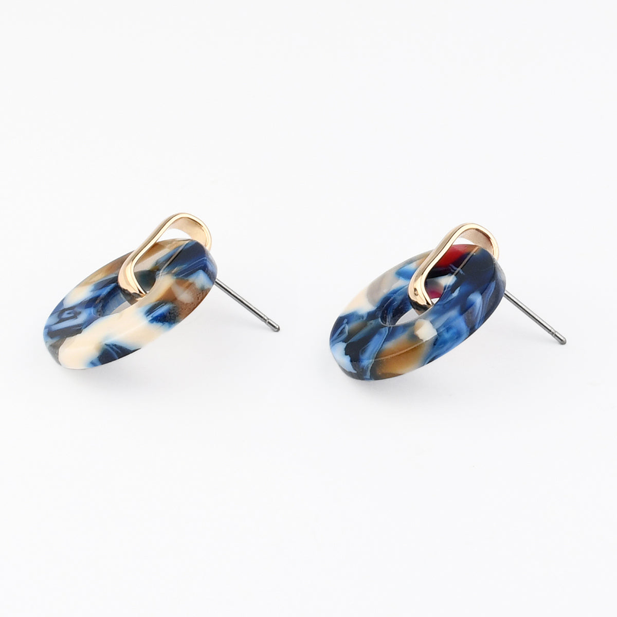Boucles d'oreilles disques en résine bleue