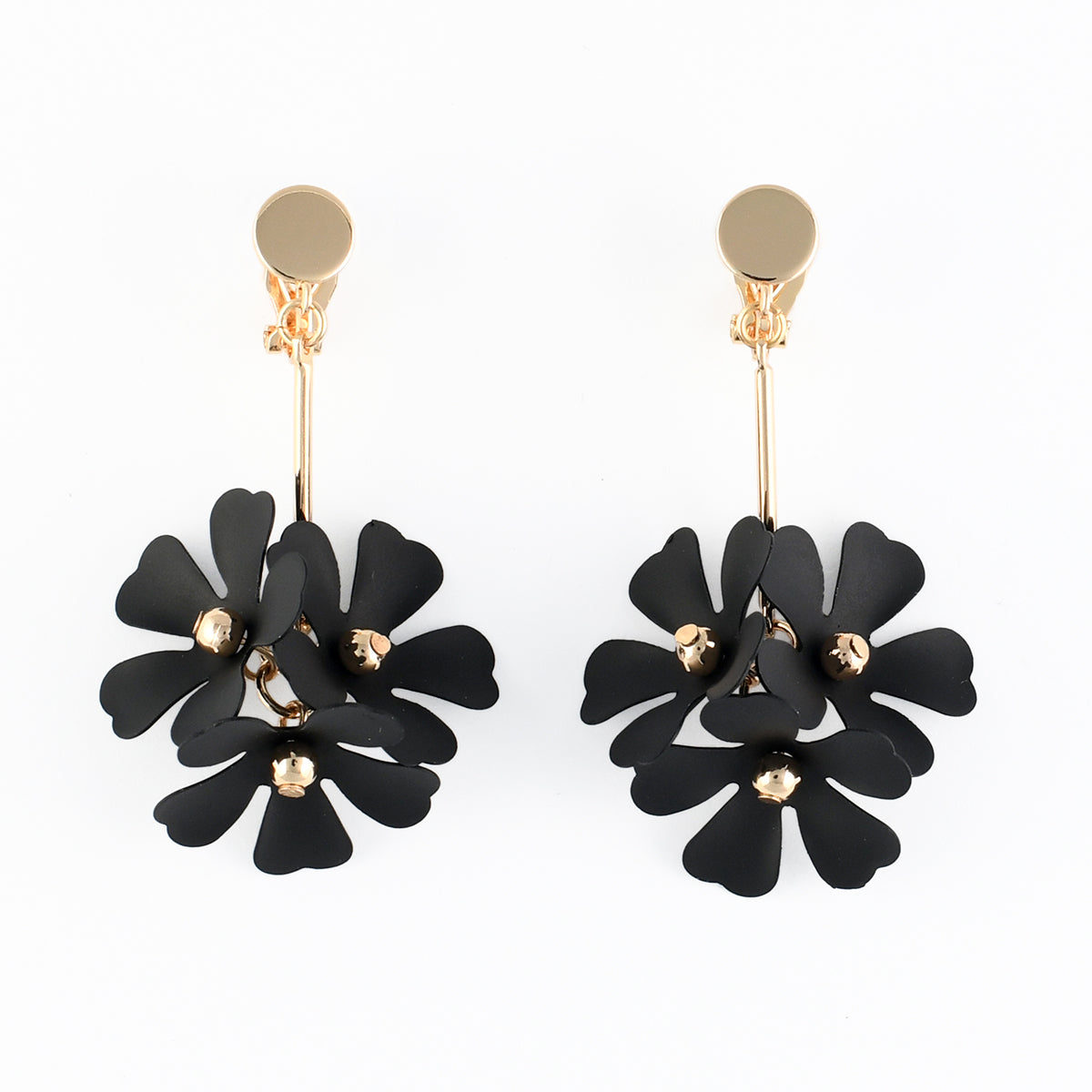 Boucles d'oreilles clips - fleurs noires