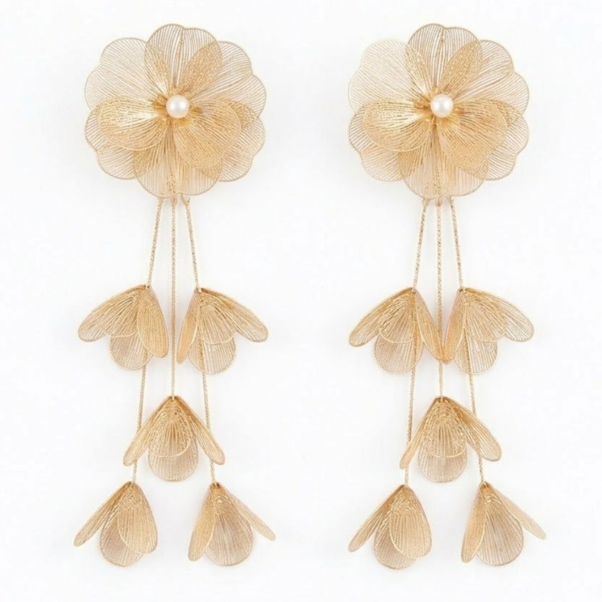 Boucles d'oreilles cascade fleurs en filigrane
