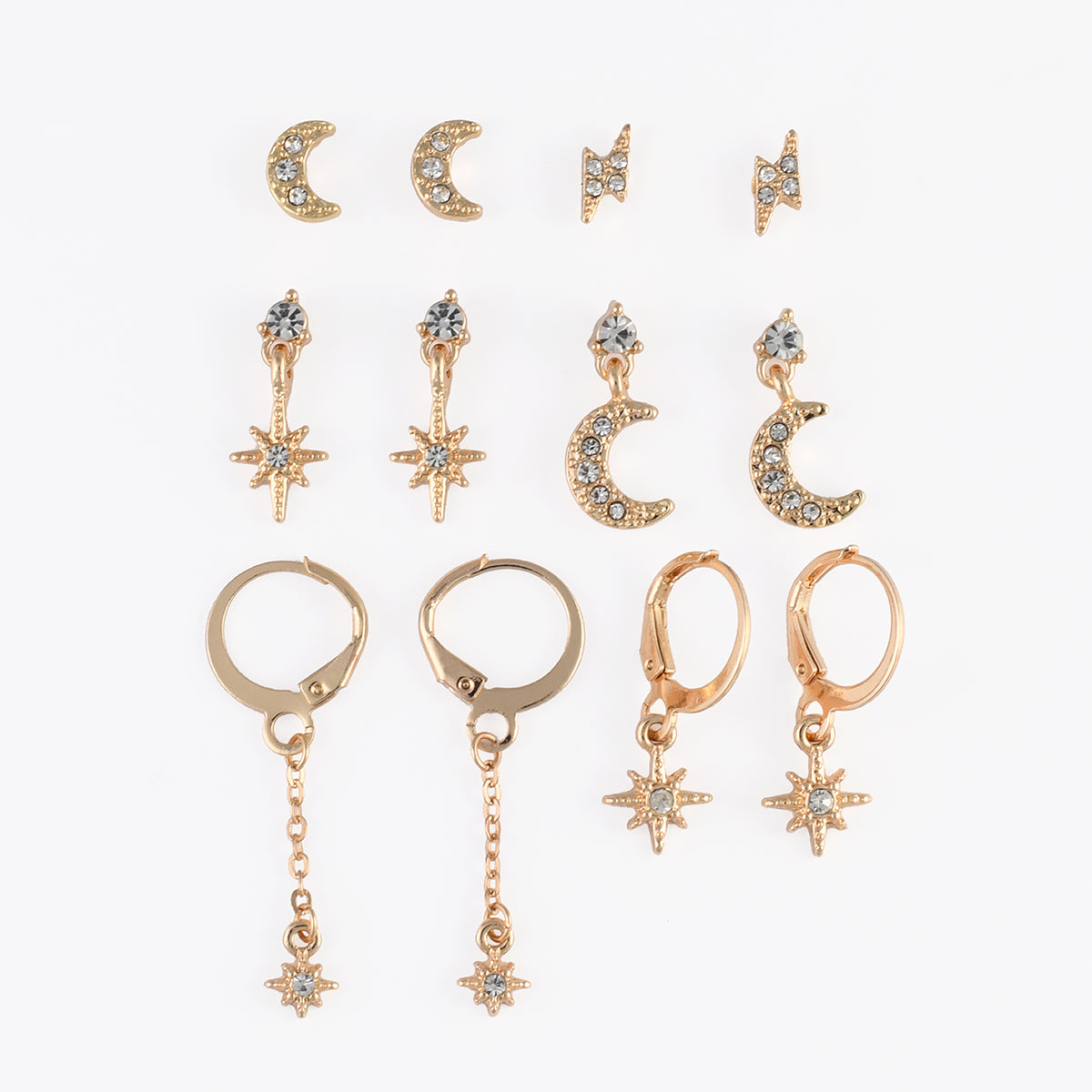 Set x6 paires de boucles d'oreilles lunes et étoiles