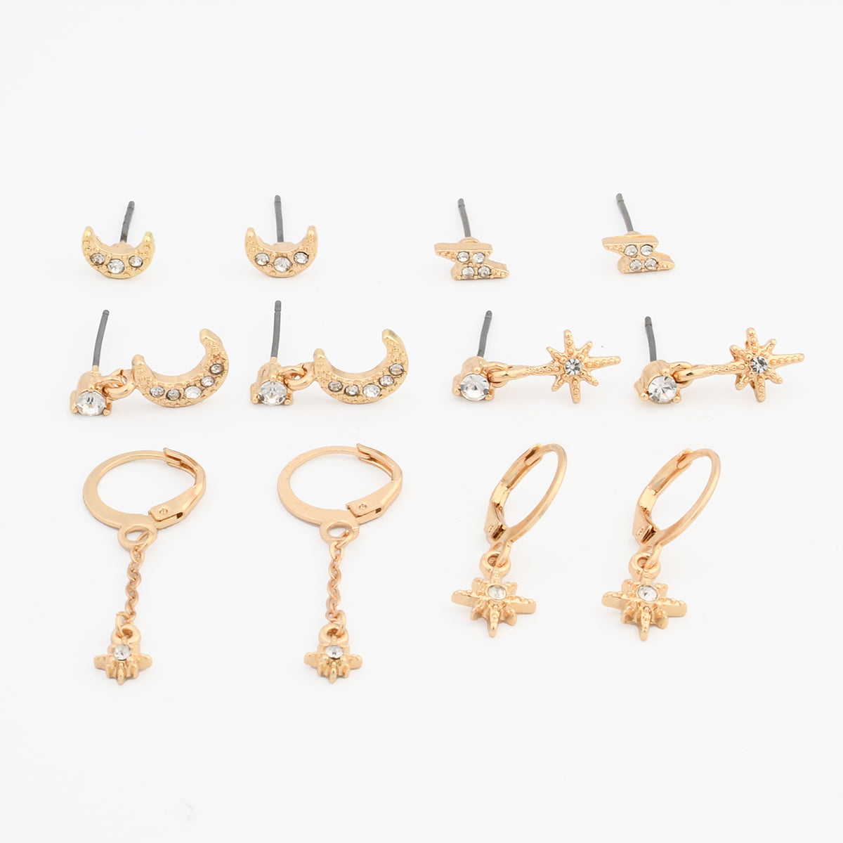 Set x6 paires de boucles d'oreilles lunes et étoiles