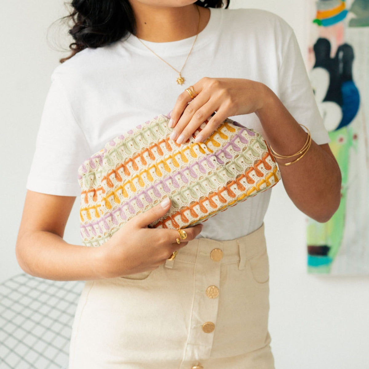 Minaudière textile multicolore