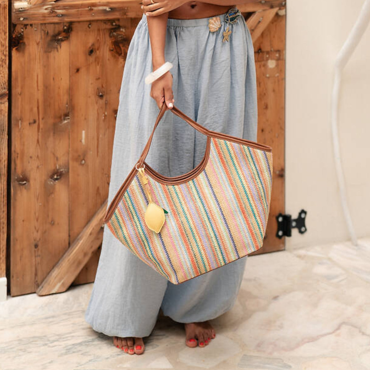 Cabas à rayures multicolores