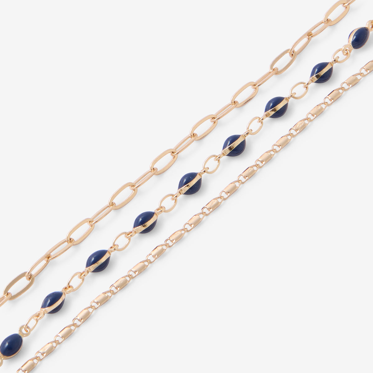 Bracelet 3 rangs à chaînes bleu et doré